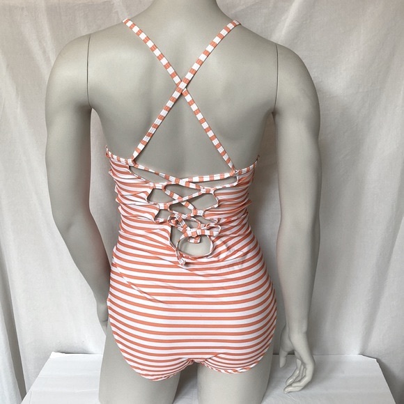 Women’s Swimming One Piece Bathing Suit Size X-LARGE Striped Orange & White NWOT - Picture 4 of 8
